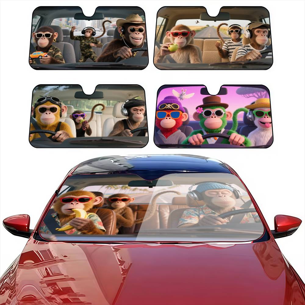 Automatic Car Sunshade - Engraçado macaco motorista carro pára-sol cortinas