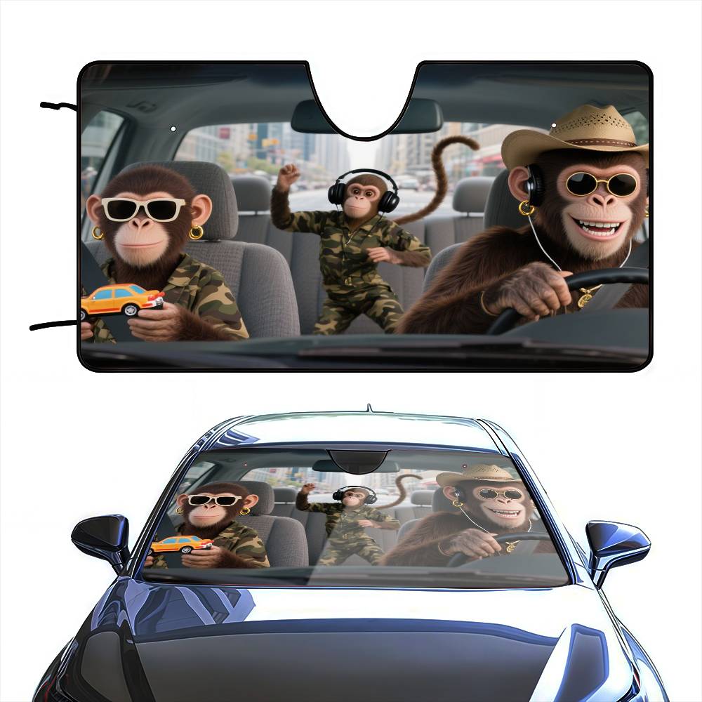 Engraçado macaco motorista car - Automatic Car Sunshade avaliação e preço