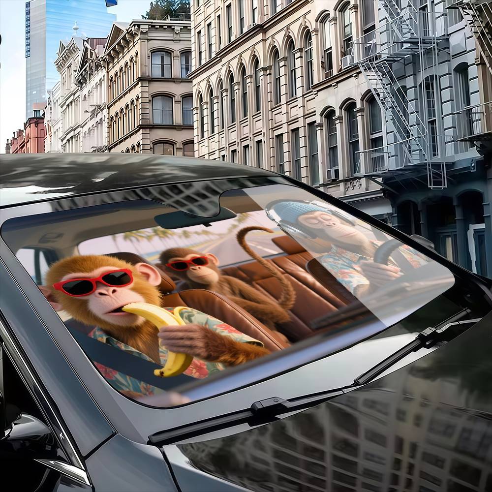 Engraçado macaco motorista car - Automatic Car Sunshade avaliação e preço