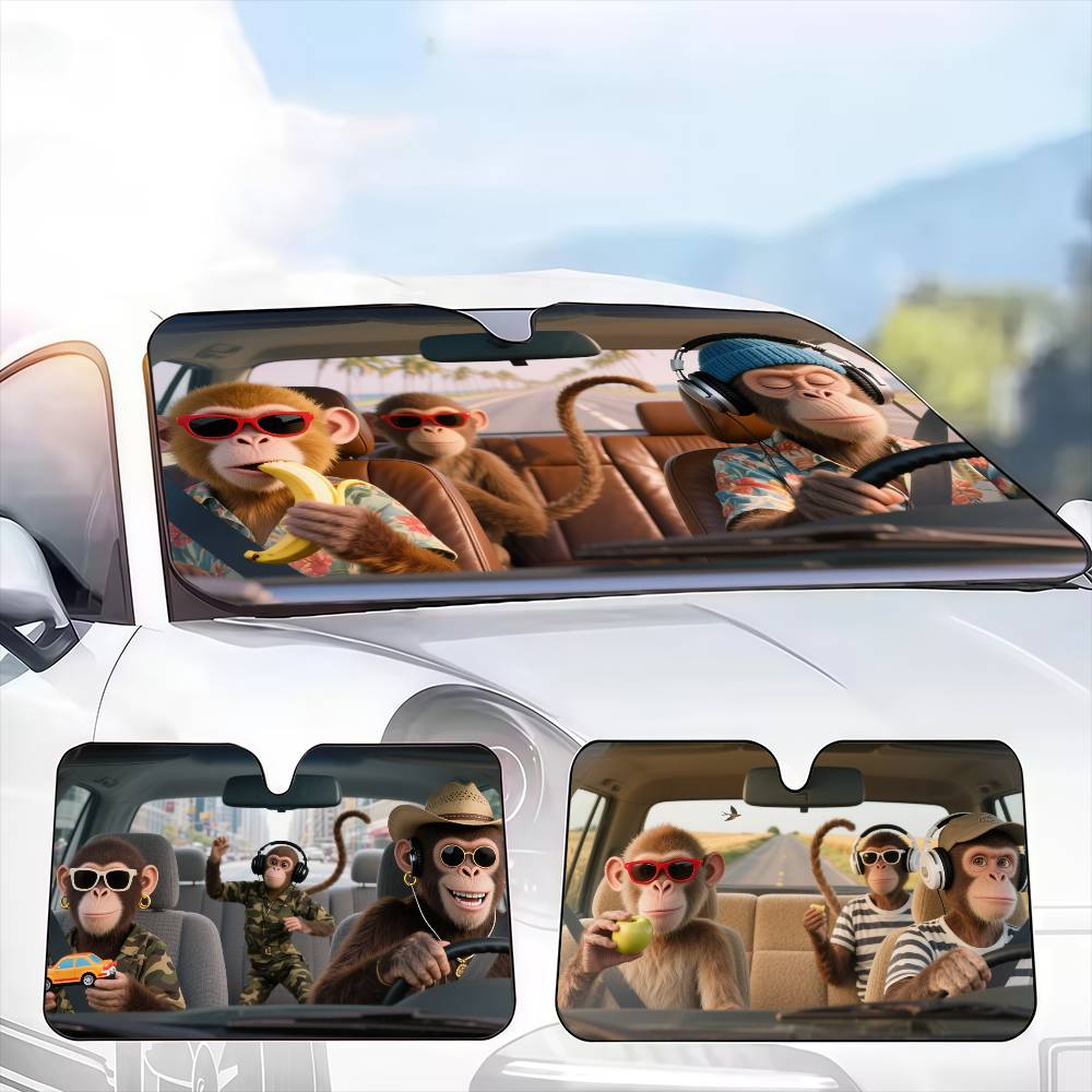 Engraçado macaco motorista car - Automatic Car Sunshade avaliação e preço